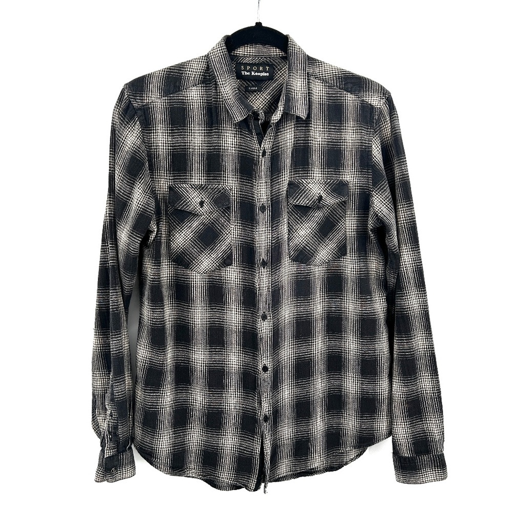 THE KOOPLES Sport *Flawed Men's Black Cream Plaid Button Up Grunge Shirt Medium